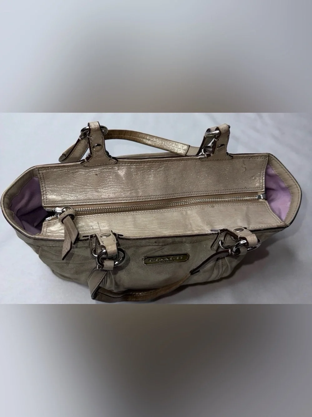 Coach Metallic Champagne Tote Bag - Shimmery Light Gold Shoulder Bag